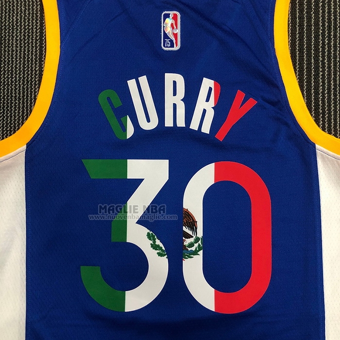 Maglia
 Stephen Curry NO 30 Golden State Warriors Icon Royal Special Mexico Edition Blu
